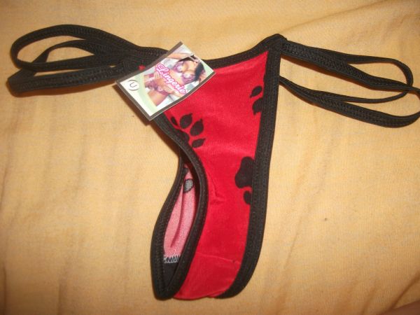 Calcinha vermelha com bordas preta de patinha